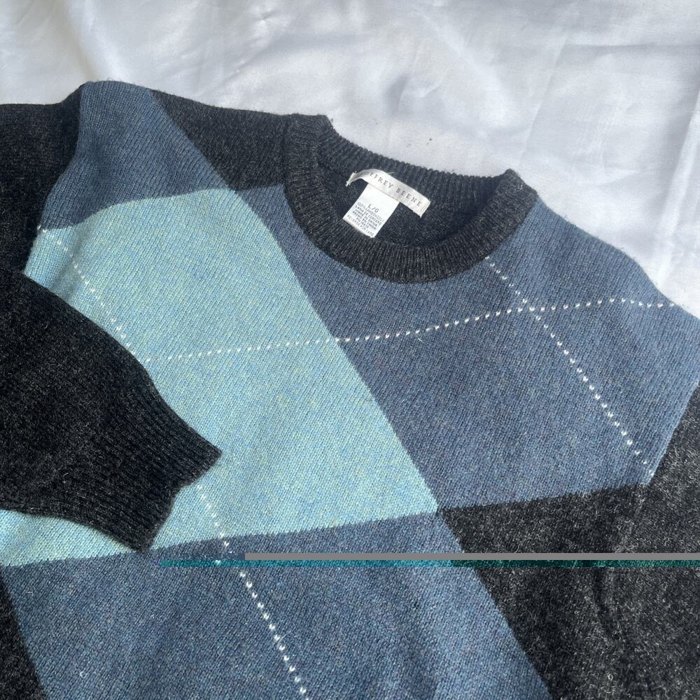 Geoffrey Beene Mens Wool Sweater 100% Lambswool Crewneck Size L Blue Gray Read